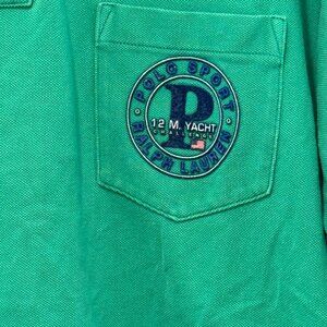 Vintage Polo Sport Ralph Lauren 12 M Yacht Challenge Mens L Collared Shirt Green